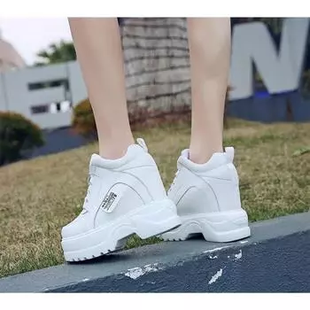 Белые кроссовки на платформе женские дышащие повседневные спортивные туфли женская мода толстая подошва теннис беговые кроссовки Zapatilla женские 34 чёрный
