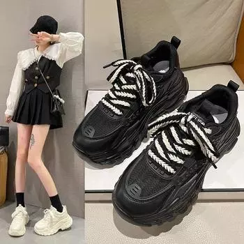 Белые кроссовки женские весенние новые на платформе для бега высококачественные повседневные универсальные туфли для папы Ins Fashion 35