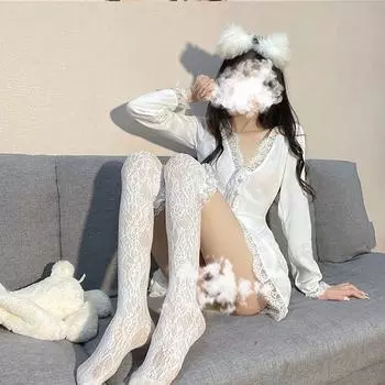 Белые кружевные гольфы в стиле Лолиты, женские сексуальные полые высокие эластичные чулки, сапоги-мартины, средние носки-трубы