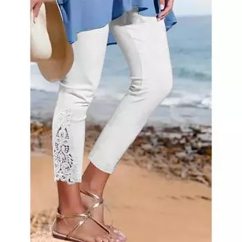 Белые кружевные леггинсы с девятью точками для женщин, повседневные брюки маленькой ноги. XL белый