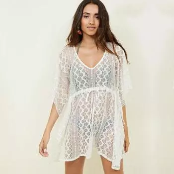 Белые кружевные накидки, купальники, лето 2020, сексуальное бикини, парео, пляжная накидка, пляжная одежда, женское платье One Size белый