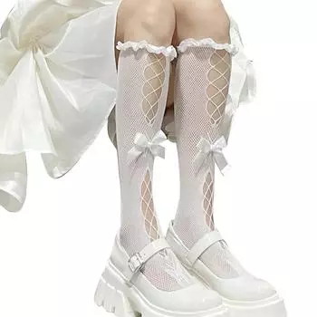 Белые кружевные носки E Desire Style Calf Socks JK Socks, детские носки средней длины с черным кружевом, японские белые чулки длиной до середины ноги One Size белый