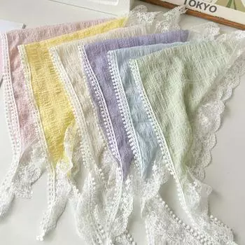 Белые кружевные треугольные банданы для женщин, французский платок, пасторальный винтажный тюрбан, повязки на голову, модные летние аксессуары для фотографий бежевый