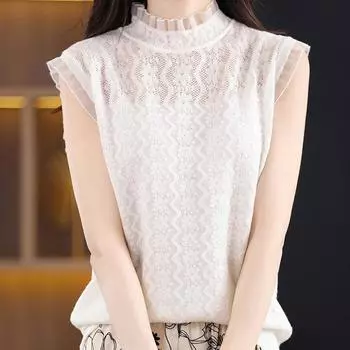 Белые майки женские летние 2025 без рукавов с круглым вырезом черные трикотажные майки женские топы JJ288 One Size чёрный