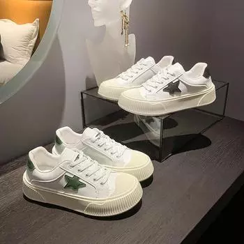 Белые массивные женские кроссовки 2024, весенняя спортивная обувь, кроссовки на платформе, женские модные повседневные туфли из искусственной кожи, кроссовки со звездами 35 чёрный