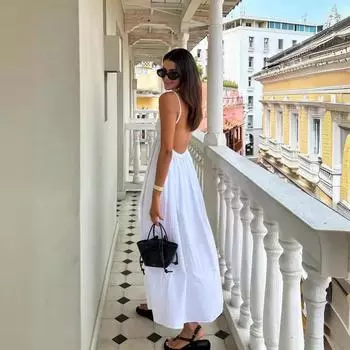 Белые макси-платья с открытой спиной, женское платье-комбинация без рукавов с глубоким v-образным вырезом, лето 2024, женское праздничное повседневное платье XS белый