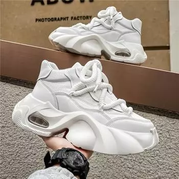 Белые модные мужские туфли для папы на толстой подошве: Новые осенне-зимние модели, увеличение роста на 10 см, универсальная повседневная спортивная обувь Size 43