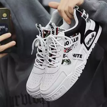Белые мужские туфли, дышащие на весну и лето, 2025 г. Новые модные брендовые кроссовки для спорта и отдыха на толстой подошве, универсальные модные туфли 39 чёрный