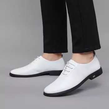 Белые мужские туфли из натуральной кожи, повседневная обувь, новые классические мужские туфли для свадьбы, простые оксфорды, удобные мокасины на плоской подошве 37 чёрный