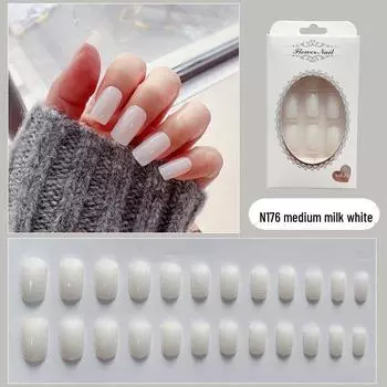 Белые накладные ногти средней длины, носимые, съемные, весна-лето