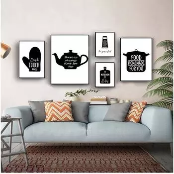 Белые настенные картины, украшение для кухни, кухонные принадлежности, настенная живопись на холсте, кухонные плакаты с цитатами и принты, черный 21cm30cm NoFrame