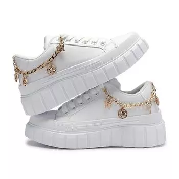 Белые низкие кроссовки с золотой молнией Butterfly Zipper - Толстая подошва, визуально увеличивающая рост, повседневная обувь для женщин из-за рубежа 37 (Standard CN) белый