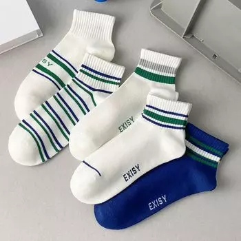 Белые носки женские короткие носки модные хлопковые носки весенние средние полосатые спортивные короткие носки мужские One Size темно-синий