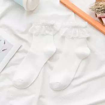 Белые носки женские летние носки до середины голени для формы JK, японские милые носки в стиле Лолита, высокое качество, однотонные, с милым кружевом One Size