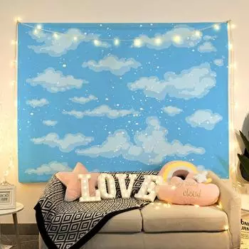 Белые облака, гобелен, ткань для украшения прикроватной тумбочки в общежитии, настенный ковер, фоновая ткань для гостиной, настенная ткань для комнаты, подвесная ткань для спальни 95x75cm