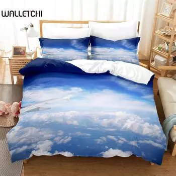 Белые облака, комплект постельного белья с изображением пейзажа, комплект пододеяльников, комплект постельного белья с 3D-печатью, комплект постельного белья размера «queen size», модный дизайн EU single(135x200cm)