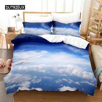 Белые облака, комплект постельного белья с изображением пейзажа, комплект пододеяльников, комплект постельного белья с 3D-печатью, комплект постельного белья размера «queen size», модный дизайн EU single(135x200cm)