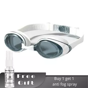Белые очки для плавания с защитой от близорукости и противотуманным спреем для мальчиков и девочек, силиконовая лента