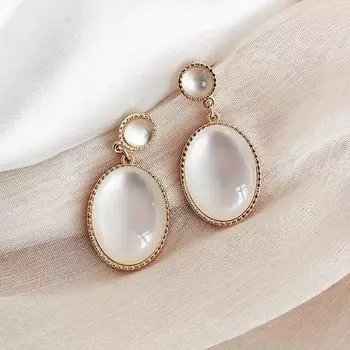Белые овальные серьги с опалом для женщин, ретро лесной стиль, ювелирные изделия в подарок золотой