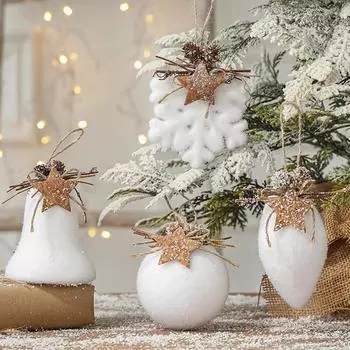 Белые пенопластовые рождественские шары, подвески для елки, снежинки, колокольчики, украшения для вечеринки Navidad Home, подарки на Новый год 2025 Snowflake