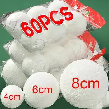 Белые пенопластовые рождественские шары, украшения для елки, круглые снежки, подвесные рождественские шары для новогодней вечеринки, украшение для дома 6PCS- (1pack)