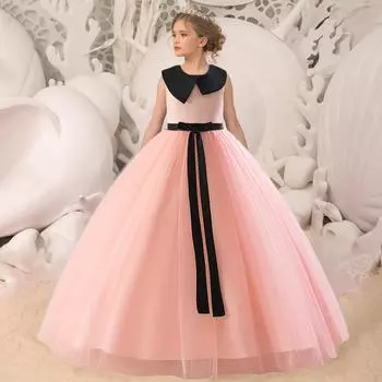 Белые платья для свадебной вечеринки для девочек-подростков, классическое тюлевое платье подружки невесты с бантом, детское платье принцессы для девочек, платье для крещения, дня рождения, Vestidos 120CM шампанского