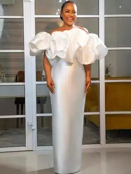 Белые платья с открытыми плечами Стильные прямые до щиколотки Блестящие облегающие вечерние наряды для женщин на свадьбу, день рождения с подкладкой