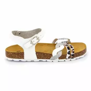 Белые плетеные серебристые босоножки с тройными ремешками и леопардовым принтом Детский BIOSTOCK белый