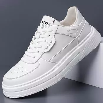 Белые повседневные туфли Легкие кроссовки Дышащая теннисная спортивная обувь Кожаная мужская обувь для скейтбординга Износостойкая обувь на плоской подошве 38