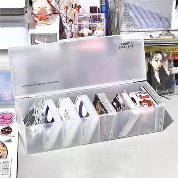 Белые прозрачные коробки для хранения Kpop фотокарточек органайзер многоцелевой ящик для хранения с крышкой офисный настольный пылезащитный органайзер