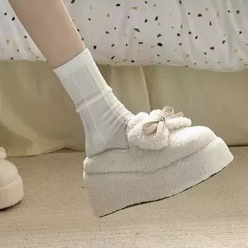 Белые пушистые тапочки высокого класса с толстой подошвой для верхней женской одежды, новинка 2025 года, мягкая на ощупь сумка на голову, легкая хлопковая швабра 35 чёрный