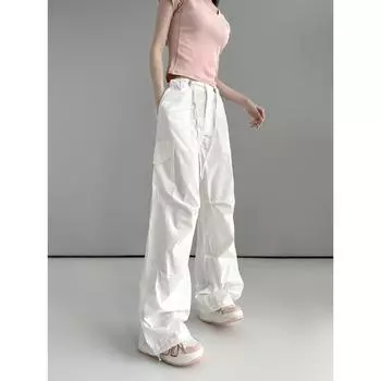 Белые рабочие брюки для женщин на лето Тонкие модные и универсальные свободные утягивающие ноги и повседневные брюки спортивные брюки с высокой талией S