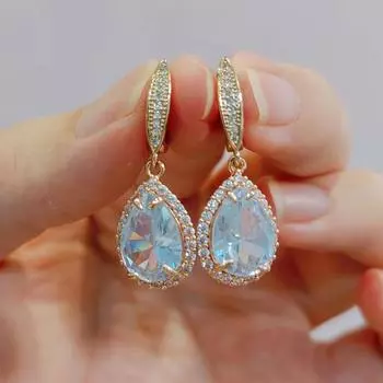 Белые серьги-капельки с кристаллами и цирконием для женщин, новинка 2023 года, золотые серьги для свадьбы и помолвки, роскошные вечерние ювелирные аксессуары белый