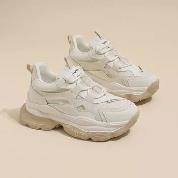 Белые сетчатые дышащие кроссовки Patform для женщин 2024 года, новые удобные спортивные кроссовки на толстой танкетке со шнуровкой Zapatillas Mujer 34