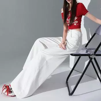 Белые широкие брюки женские джинсы женские три-proof с высокой талией свободные широкие джинсы дети выглядят тонкими XS