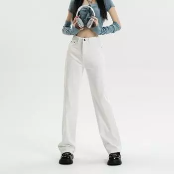 Белые широкие джинсы с высокой талией для женщин, новый стиль весны и лета, свободные и утягивающие, драпированные брюки High Street XS белый