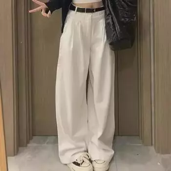 Белые широкие джинсы с высокой талией для женщин - осень/зима 2023, свободный крой, длина до пола, облегающий драпированный фасон. XL белый