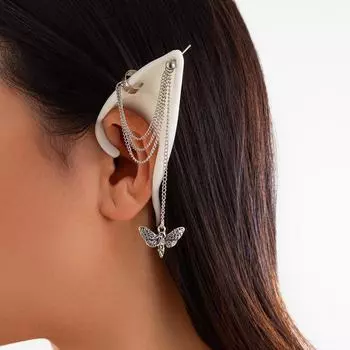 Белые силиконовые клипсы-бабочки с увеличенной цепочкой-кисточкой K double ears 3357 белый