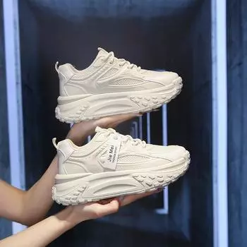 Белые спортивные кроссовки, женские дышащие кроссовки на платформе, женские повседневные туфли в британском стиле на высоком каблуке 5 см, кроссовки в уличном стиле 35 чёрный