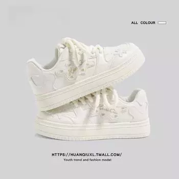 Белые спортивные туфли для женщин весна лето новый узор баскетбольные скейтборд женские кроссовки на платформе повседневные теннисные женские туфли на плоской подошве вулканизированные 35