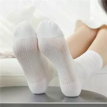 Белые средние носки-трубы, дышащие, впитывающие пот сетчатые носки для студенток, хлопковые носки, повседневные, универсальные и нелиняющие, шелковые One Size белый