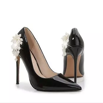 Белые свадебные туфли из лакированной кожи с жемчугом, женские туфли-лодочки на высоком каблуке-шпильке для невесты, вечерние модельные туфли с острым носком и мелким дизайном 42 абрикосовый