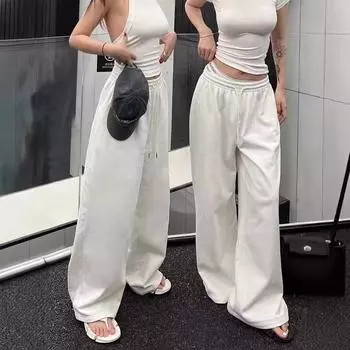 Белые свободные спортивные штаны для уличных танцев и хип-хопа - Широкие брюки в стиле джаз для спорта L чёрный