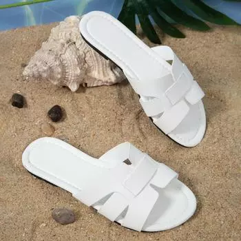 Белые тапочки на плоской подошве для женщин, босоножки с открытой пяткой, пляжная обувь, повседневная женская обувь, подходит для ношения в помещении и на улице. 36