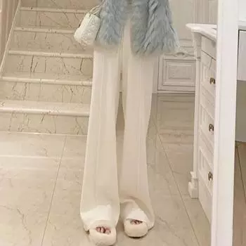 Белые трикотажные брюки широкого кроя, женские осенне-зимние повседневные облегающие прямые брюки-свитера с драпировкой, свободные и длинные брюки для ленивой уборки one size fits all бежевый