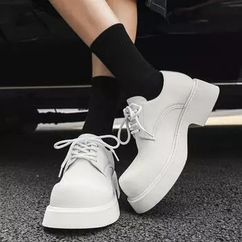 Белые туфли Дерби на толстой подошве Модный минималистский классический стиль Досуг На Открытом Воздухе Модные вечерние повседневные красивые молодые кожаные туфли 38 белый