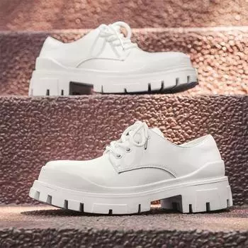 Белые туфли дерби с большим носком, мужские, на толстой подошве, увеличивающие рост, в британском стиле, высококачественные повседневные кожаные туфли для поездок на работу 59015-J 38 белый