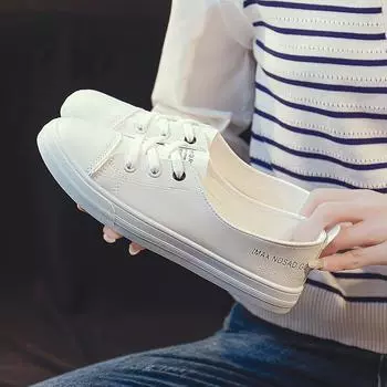 Белые туфли для студенток Повседневная обувь для лентяев Весенние и летние новые низкие туфли Универсальная женская обувь Обувь для беременных 35