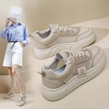 Белые туфли для студентов, модная весенняя новая платформа, увеличивающая рост, дышащая повседневная обувь, уличный снимок 35 белый