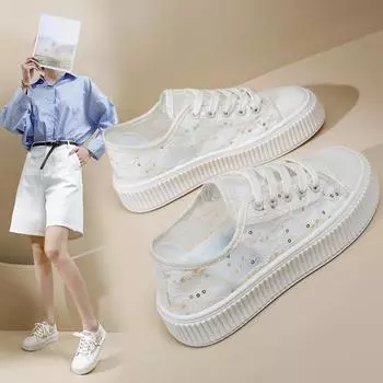 Белые туфли для студентов, модная весенняя новая платформа, увеличивающая рост, дышащая повседневная обувь, уличный снимок 35 бежевый